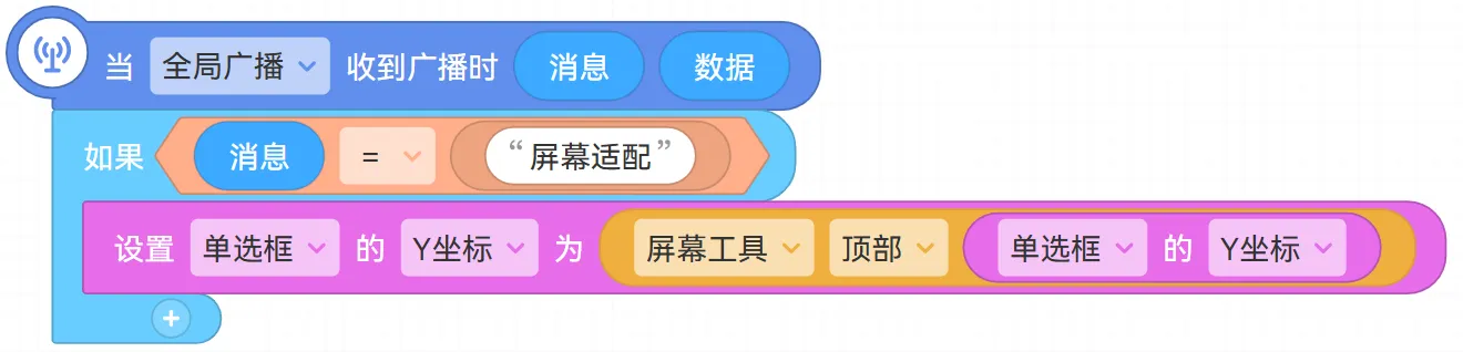 积木:当(全局广播)收到广播时(消息)(数据)